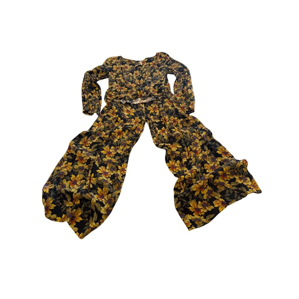 Free People Love Letter Set With Long Sleeve Crop Top - Black/Yellow Boho Style